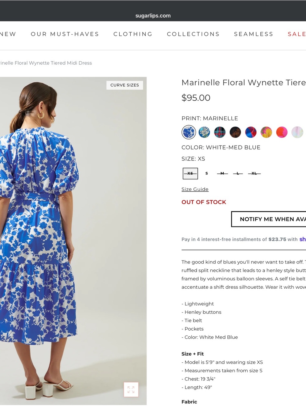 Sugarlips Marinelle Floral Wynette Tiered Midi Dress - White & Medium Blue